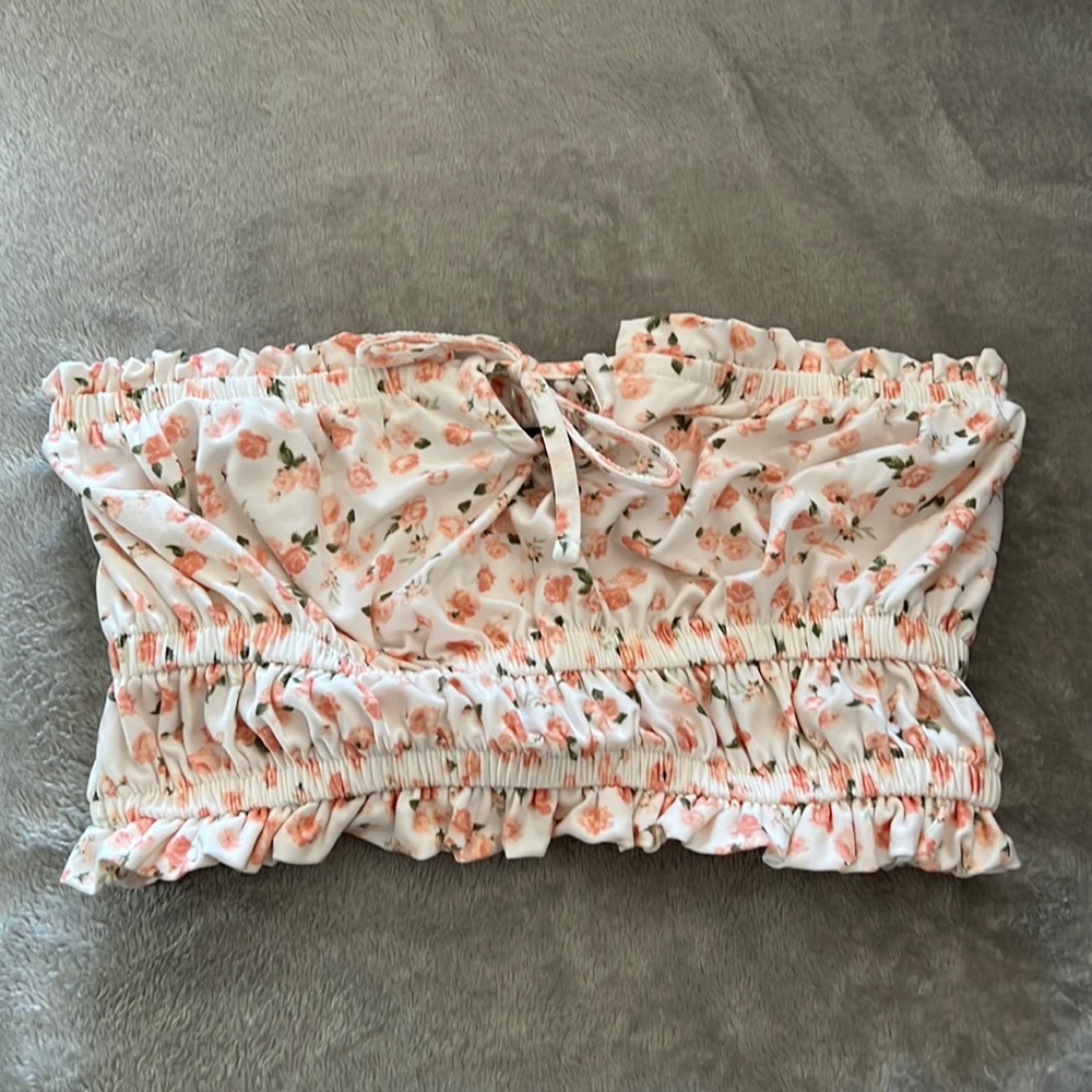 White tube top with pink flowers size small